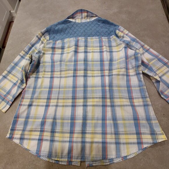 ALLISON DALEY Women's Blue Mix Plaid Button Down Shirt w/Lace Yoke - Size 14 - Picture 4 of 12